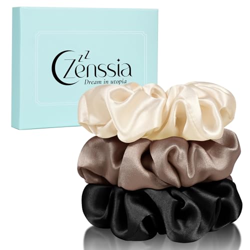 Zenssia Seide Haargummis für Haare, Scrunchies aus Maulbeerseide für Frauen und Mädchen, Seide Haarringe Scrunchies Haargummis für dickes und lockiges Haar, Schwarz Kamelfarben Champagner Zenssia Seide Haargummis für Haare, Scrunchies aus Maulbeerseide für Frauen und Mädchen, Seide Haarringe Scrunchies Haargummis für dickes und lockiges Haar, Schwarz Kamelfarben Champagner von Zenssia