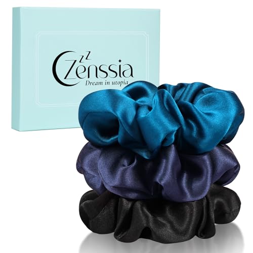 Zenssia Seide Haargummis für Haare, Scrunchies aus Maulbeerseide für Frauen und Mädchen, Seide Haarringe Scrunchies Haargummis für dickes und lockiges Haar, Schwarz Marineblau Pfauentürkis Zenssia Seide Haargummis für Haare, Scrunchies aus Maulbeerseide für Frauen und Mädchen, Seide Haarringe Scrunchies Haargummis für dickes und lockiges Haar, Schwarz Marineblau Pfauentürkis von Zenssia