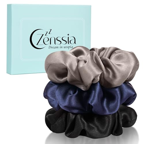 Zenssia Seide Haargummis für Haare, Scrunchies aus Maulbeerseide für Frauen und Mädchen, Seide Haarringe Scrunchies Haargummis für dickes und lockiges Haar, Schwarz Marineblau Silbergrau Zenssia Seide Haargummis für Haare, Scrunchies aus Maulbeerseide für Frauen und Mädchen, Seide Haarringe Scrunchies Haargummis für dickes und lockiges Haar, Schwarz Marineblau Silbergrau von Zenssia