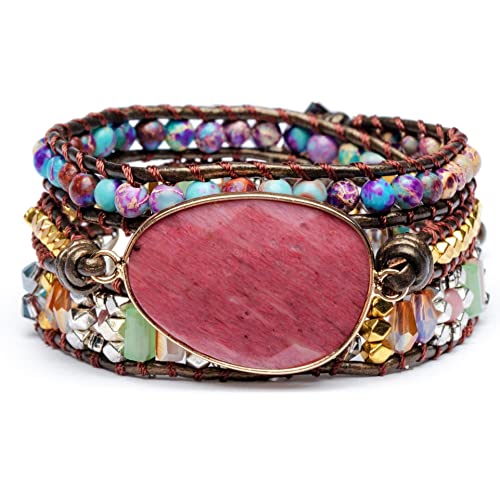 Zentana Wickelarmband Balance - Rhodonit & Jaspis - Leder - Selbstliebe Zentana Wickelarmband Balance - Rhodonit & Jaspis - Leder - Selbstliebe von Zentana