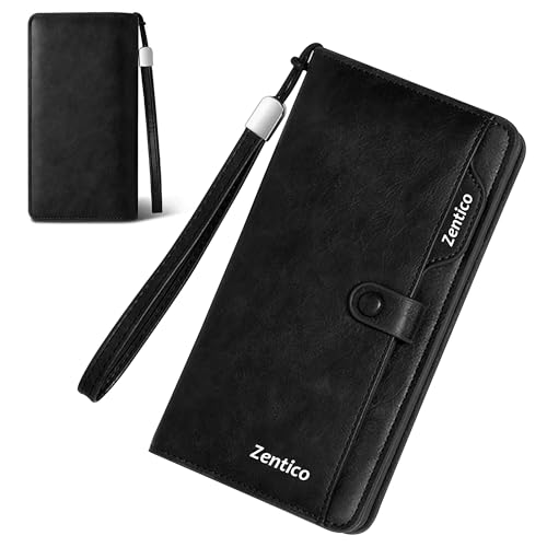 Zentico Geldbörse Damen Klein mit RFID Schutz – Großes Portemonnaie Leder mit 20 Kartenfächern – Eleganter Geldbeutel Damen Portmonee – Schwarz Wallet 20 * 11 * 4 cm von Zentico