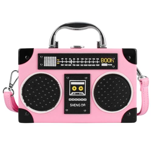 Zeph Hosea Damen-Umhängetasche in Radio-Form, Leder, Schultertasche, Handtasche mit Tragegriff oben, Pink Zeph Hosea Damen-Umhängetasche in Radio-Form, Leder, Schultertasche, Handtasche mit Tragegriff oben, Pink von Zeph Hosea