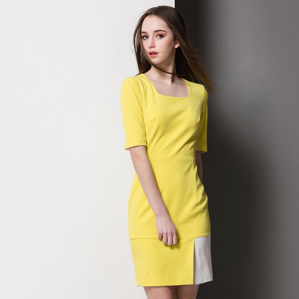 Kate Middleton Kleid/Mod 60Er Jahre Gelbes Colorblock Work Shiftdress Maßanfertigung Duchess Wimbledon von Zepherra