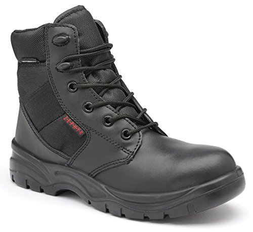 ZEPHYR Z006 Militärische Taktische Stiefel Arbeitsschuhe Sicherheitsschuhe Herren Damen Leder wasserdicht hoch metallfrei Polizei Mil-Tec SWAT Tactical Boot SRC Schnürsenkel; Schwarz; (44) von ZEPHYR