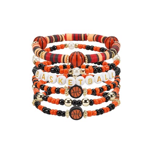 6 Stück Basketball Armband Jungen und Mädchen Freundschaftsarmband elastisch DIY Perlenarmband für Schulkind zur Einschulung Geburtstag Mitgebsel Party Schmuck Geschenk Armbänder für Schule Sport Deko von ZephyrHome