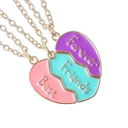 BFF Freundschaftskette 3er Set Herz Anhänger Magnetisch für Mädchen Damen Partner Kette Beste Freunde Schmuck Set Geburtstagsgeschenk Freundschaftsketten für 3 Mädchen Damen Freundschaft Geschenk von ZephyrHome