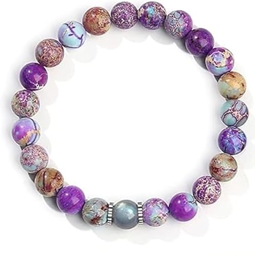 ZephyrHome Mondstein Jaspis Armband Damen Elastisches Perlenarmband aus natürlichen Edelsteinen mit Bedeutung Chakra Schmuck für Frauen, Jugendliche & Tochter Lila Naturstein Yoga Armband Geschenk von ZephyrHome