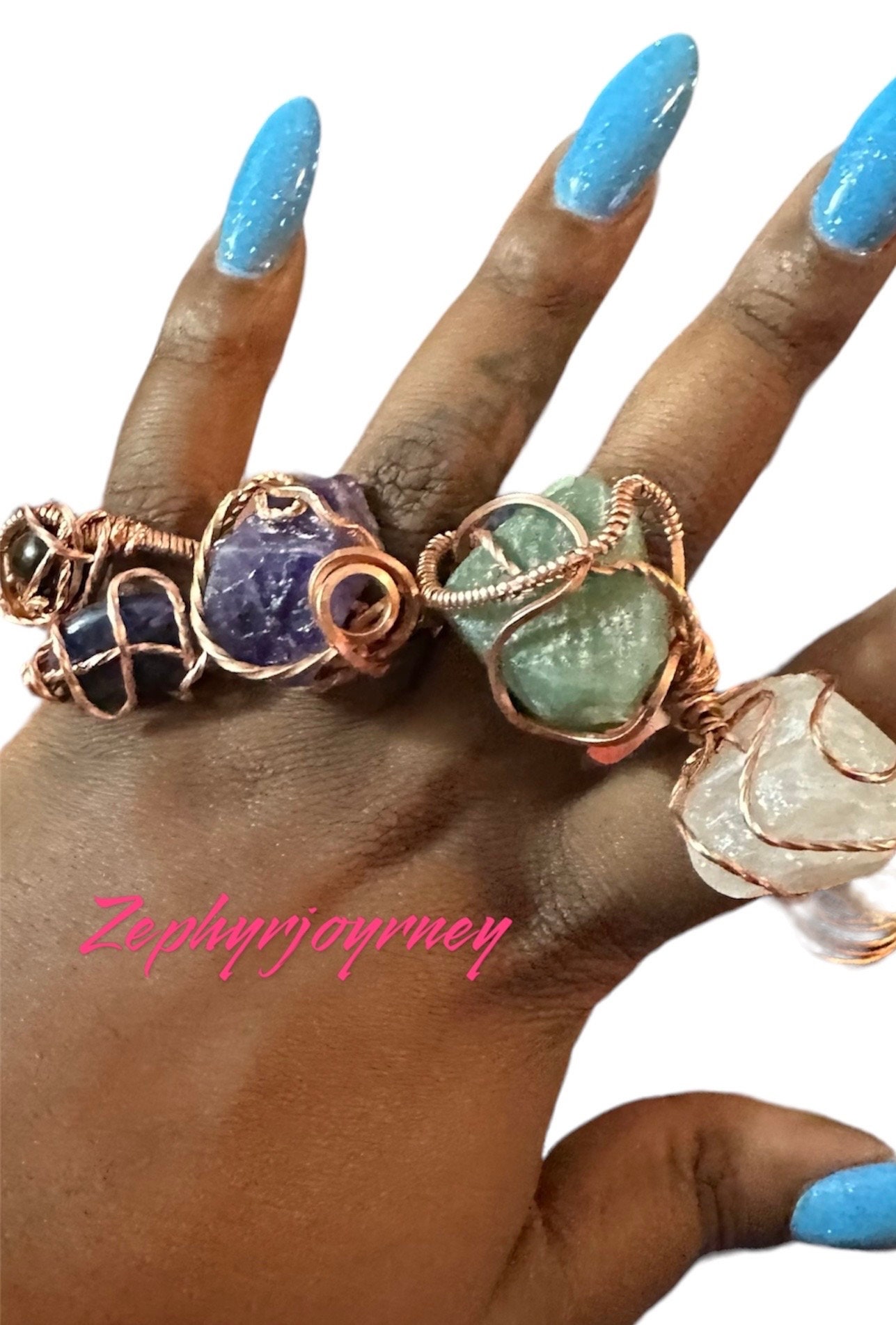 Handwerklich Gefertigter Kupferdraht Wrapped Edelstein-Ringe Handwerklich Gefertigter Kupferdraht Wrapped Edelstein-Ringe von ZephyrJourney
