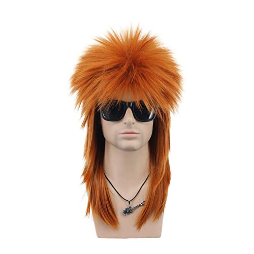 High-Quality Men's Wig, Herren Perücke Orange Lang Glattes Haar Perücke Retro 70er 80er Halloween Kostüm Perücke Cosplay Punk Rock Band Hitzebeständige Synthetische Perücke,Natural-Looking Wigs for M von Zephyria
