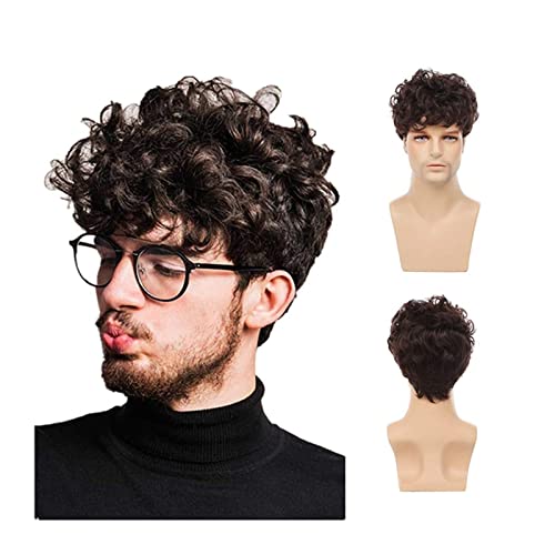 High-Quality Men's Wig, Kurze Perücken for Männer Lockige Naturbraune Perücken for Männer Flauschige kurze gewellte synthetische Perücke Hochtemperaturfaserperücke for den täglichen Gebrauch,Natural- von Zephyria