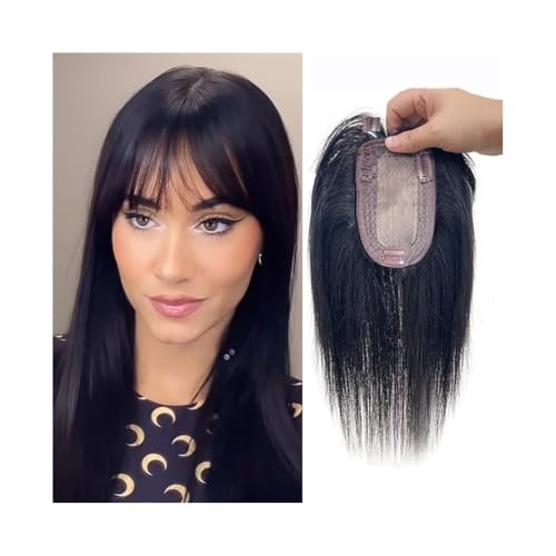 Natural Looking Hairpiece for Women, Haaraufsätze for Frauen mit dünner werdendem Haar, 25,4 cm, glattes Echthaar mit Pony, 8 x 12 cm, künstliche Kopfhaut, Seidenbasis, Remy-Haarteil mit Clips, Invis von Zephyria