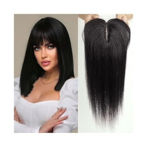 Natural Looking Hairpiece for Women, Haarteil mit Pony, 3 Clip-in-Haarteile aus Echthaar, natürliches schwarzes nahtloses Haarteil, 14-Zoll-Remy-Haarteil mit Seidenbasis for dickes Haar, Invisible & von Zephyria