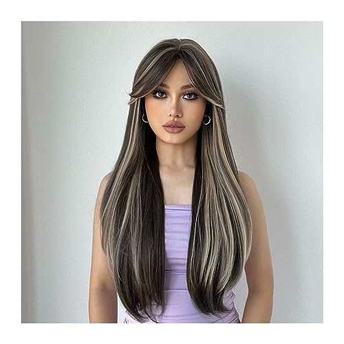 Natural Looking & Comfortable | Long Lasting Quali 26 Zoll synthetische lange gerade gemischte hellbraune und weiße Farbe Perücken for Frauen Perücke tägliche Party Cosplay hitzebeständig natürlich tr von Zephyria