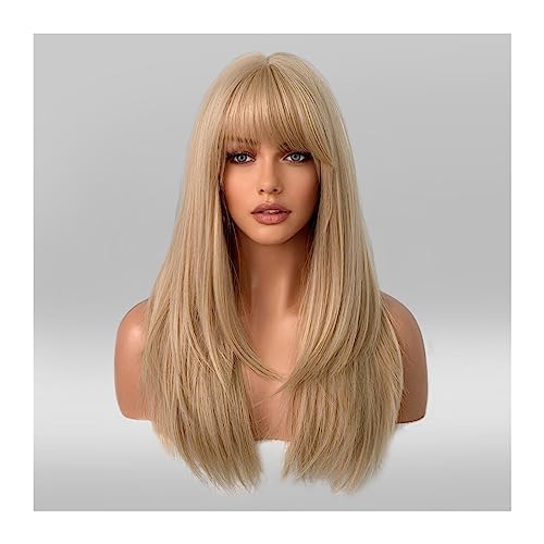 Natural Looking & Comfortable | Long Lasting Quali Blonde synthetische Perücken mit Pony for Frauen, langes gewelltes Haar, Cosplay, Lolita, Party, natürliche hitzebeständige Perücken, Faser, tägliche von Zephyria