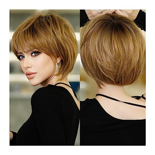 Natural Looking & Comfortable | Long Lasting Quali Kurze Bob-Perücke, Ombré-Perücke for Damen, tägliche Party, natürliche Kunsthaar-Perücke mit Pony, hitzebeständige Faser transform Your Look with Hig von Zephyria
