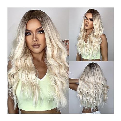 Natural Looking & Comfortable | Long Lasting Quali Lange blonde Ombre-Kunsthaar-Perücken for Frauen, Mittelteil, natürlich, gewellt, Cosplay-Perücke, hitzebeständige Faser, Kunsthaar transform Your Lo von Zephyria