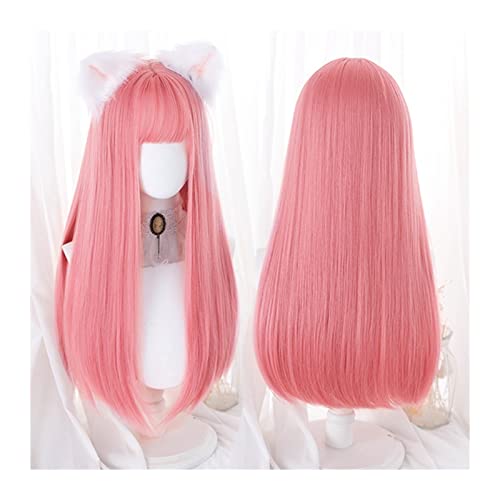 Natural Looking & Comfortable | Long Lasting Quali Lange gerade synthetische Perücke for Frauen Mädchen Rosa Lolita Cosplay Perücke mit Pony Natürliche matte hitzebeständige Perücke for Partykostüme H von Zephyria