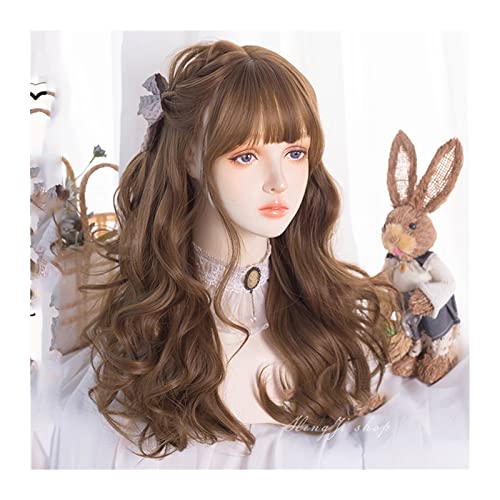 Natural Looking & Comfortable | Long Lasting Quali Lange gewellte Haarperücke for Frauen Mädchen, kaltbraunes Kunsthaar, natürlich aussehende, gewellte, lockige Perücke mit Pony-Perücke, tägliche Part von Zephyria