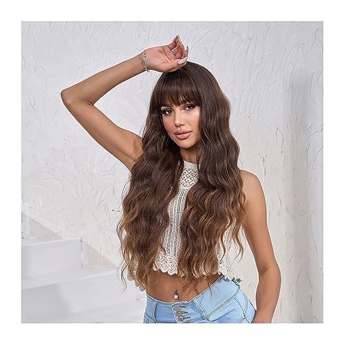Natural Looking & Comfortable | Long Lasting Quali Lange gewellte Perücken, braune Perücke mit Pony, natürliche synthetische Damen-Perücken, Party, Cosplay, hitzebeständiges Faserhaar transform Your L von Zephyria