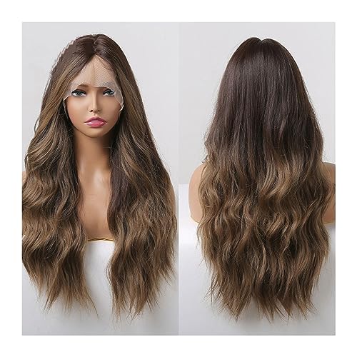 Natural Looking & Comfortable | Long Lasting Quali Lange gewellte transparente Spitze-Front-Synthetik-Perücken, braun-goldene Ombre-Spitze-Frontal-Perücke for schwarze Frauen, natürliches Cosplay-Vers von Zephyria