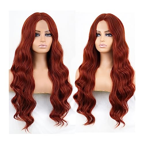Natural Looking & Comfortable | Long Lasting Quali Lange gewellte weinrote synthetische Perücke for Damen, hitzebeständig, natürlicher halber Teil, Cosplay, Party, Lolita-Perücke transform Your Look w von Zephyria