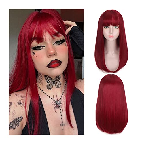 Natural Looking & Comfortable | Long Lasting Quali Lange glatte Perücke mit Pony, rotes Kunsthaar, seidige, glatte Perücken, hitzebeständige, natürlich aussehende Haarperücke for Frauen und Mädchen tr von Zephyria