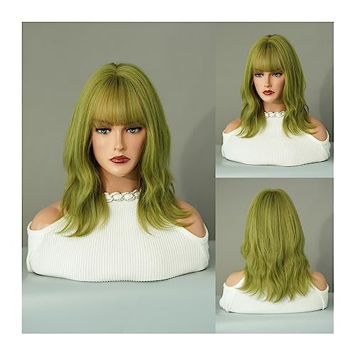 Natural Looking & Comfortable | Long Lasting Quali Matcha-grüne Perücke for Frauen, synthetische Bob-Haar-Perücke, schulterlange gewellte Perücke, Cosplay-Party, weibliche Kunsthaar-Halloween-Perücke von Zephyria