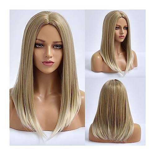 Natural Looking & Comfortable | Long Lasting Quali Mittlere tägliche blonde synthetische Perücken for Frauen, natürliches hitzebeständiges glattes Haar, weibliche Faser, farbige Cosplay-Perücke transf von Zephyria
