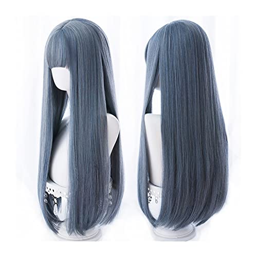 Natural Looking & Comfortable | Long Lasting Quali Perücke mit langem glattem Haar for Frauen, naturgrau, blau, gerade Perücke mit Pony, Hochtemperatur-Synthetikperücke for Halloween, Cosplay-Party tr von Zephyria