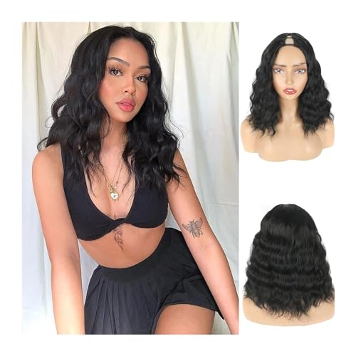Natural Looking & Comfortable | Long Lasting Quali V-Teil-Bob-Perücken, natürliche Wellen-Perücke, schwarz, kurzer Bob, gewellt, synthetische Perücke for schwarze Frauen, lockige Bob-Perücke, halbe Pe von Zephyria