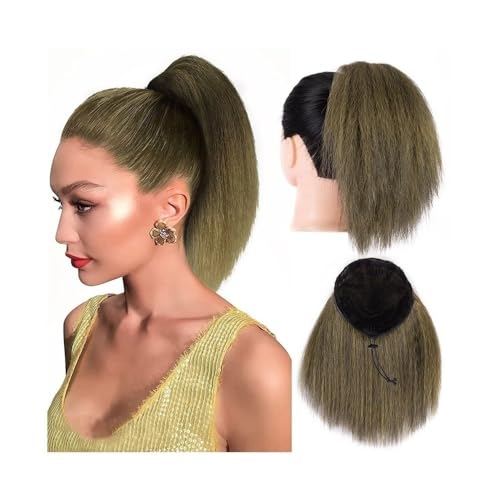 Pferdeschwanzverlängerung Echthaar, 10" gerader Pferdeschwanz mit Kordelzug – synthetisches Haarteil for Frauen, Dicke und natürlich aussehende Haarverlängerunge(Brown yellow) von Zephyria