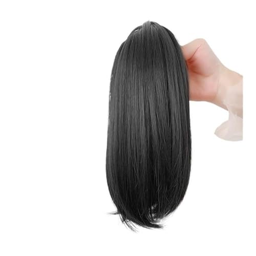Pferdeschwanzverlängerung Echthaar, 12 Zoll kurze, gerade Pferdeschwanzverlängerung mit Klauenclip – Kunstkiefer, hitzebeständig – for Frauen, Dicke und natürlich aussehende Haarverlängerunge(Black) von Zephyria