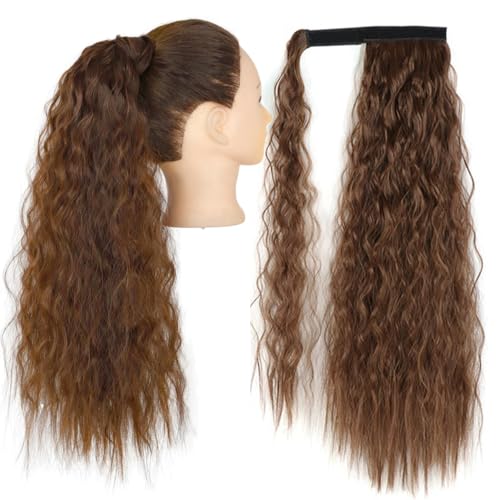 Pferdeschwanzverlängerung Echthaar, 85 cm lange, glatte synthetische Pferdeschwanz-Haarverlängerung for Frauen, Dicke und natürlich aussehende Haarverlängerunge(Brownish yellow) von Zephyria