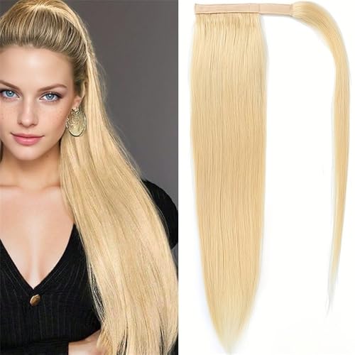 Pferdeschwanzverlängerung Echthaar, Blonde Clip-in-Pferdeschwanzverlängerung, 20,3–61 cm, Echthaar-Wrap for Frauen, Dicke und natürlich aussehende Haarverlängerunge(10inch) von Zephyria