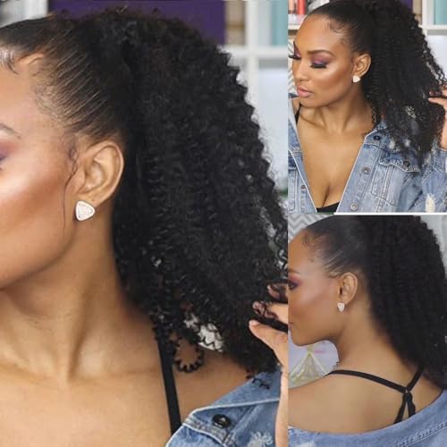 Pferdeschwanzverlängerung Echthaar, Brasilianische Remy-Haarverlängerungen mit lockigem Pferdeschwanz for schwarze Frauen, Dicke und natürlich aussehende Haarverlängerunge(10inch) von Zephyria