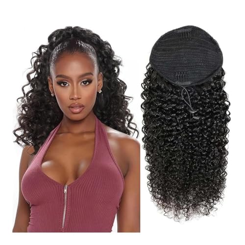 Pferdeschwanzverlängerung Echthaar, Pferdeschwanzverlängerung aus lockigem Echthaar, tiefe Welle, for Anklipsen, mit Kordelzug for schwarze Frauen, Dicke und natürlich aussehende Haarverlängerunge(16 von Zephyria