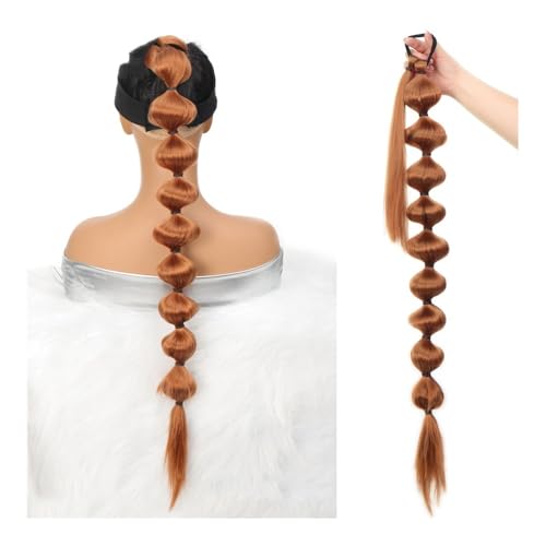 Pferdeschwanzverlängerung Echthaar, Synthetische Bubble-Pferdeschwanz-Haarverlängerung for Umwickeln for Frauen, Dicke und natürlich aussehende Haarverlängerunge(Golden yellow) von Zephyria