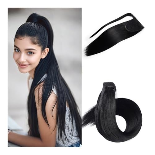 Pferdeschwanzverlängerung Echthaar, Unsichtbare Pferdeschwanzverlängerung aus Echthaar for Frauen, Dicke und natürlich aussehende Haarverlängerunge(Black,20inch) von Zephyria