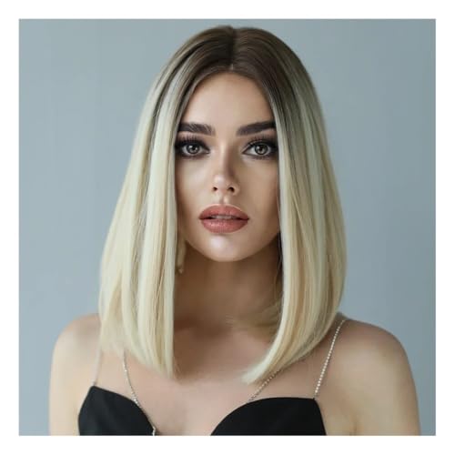 Premium Echthaarperücke, Kurze blonde Bob-Perücken for Damen, synthetische Lace-Front-Perücken, hitzebeständiges Haar, Halloween-Cosplay-Perücke, gerade, Natürliches Aussehen und angenehmes Tragegefü von Zephyria