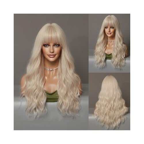 Premium Echthaarperücke, Modische Damen-Perücke, lang, lockig, Platin, große Welle, lockiges Haar, voller Kopf, Set mit Luftfransen, Großhandel, Natürliches Aussehen und angenehmes Tragegefühl(Platin von Zephyria