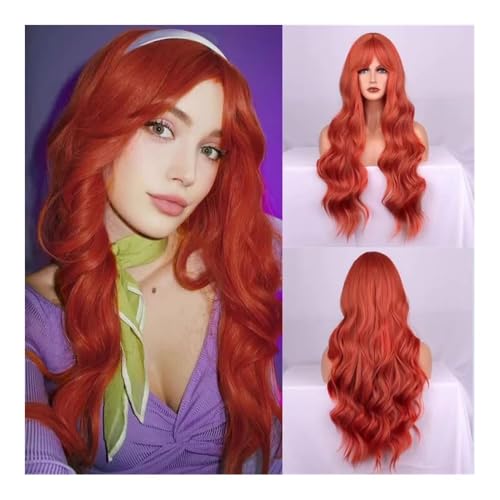 Premium Echthaarperücke, Neue Perücke for Damen, leuchtend orange, Riley, große Welle, lockiges Haar, langes Haar, Spliss, chemische Faser-Haar-Sets, Natürliches Aussehen und angenehmes Tragegefühl von Zephyria