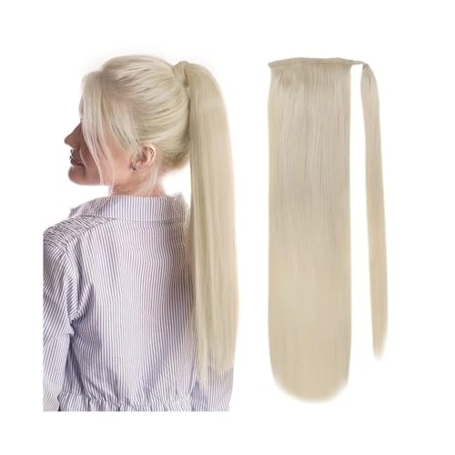 Premium Human Hair Ponytail Extension for Women, 12–22 Zoll langer, gerader Pferdeschwanz, Pferdeschwanz-Haarteil, Nr. 60, platinblond, Echthaar, Pferdeschwanz-Haarverlängerung, Clip-in-Pferdeschwanz- von Zephyria