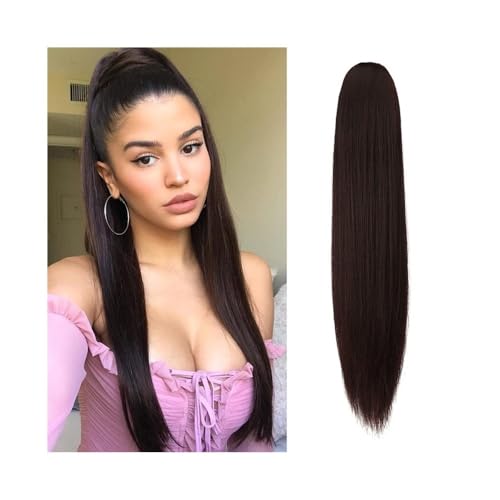 Premium Human Hair Ponytail Extension for Women, 16"-26" lange gerade Pferdeschwanz-Verlängerung Nr. 2 dunkelbraunes Echthaar mit Kordelzug, Pferdeschwanz-Haarverlängerung, brasilianisches Haar, Clip- von Zephyria