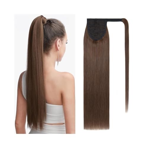 Premium Human Hair Ponytail Extension for Women, 16-26 Zoll Pferdeschwanz-Verlängerung, Echthaar, Nr. 2, dunkelbraun, lang, gerade, umwickelbarer Pferdeschwanz, Remy-Haar, Clip-in-Haarverlängerung, Pf von Zephyria