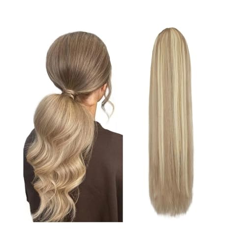 Premium Human Hair Ponytail Extension for Women, 16–26 Zoll lange, gerade Kordelzug-Pferdeschwanz-Extensions, Highlight-Blondes Echthaar, Pferdeschwanz-Haarteile, Clip-in-Glatthaarverlängerungen, #P18 von Zephyria