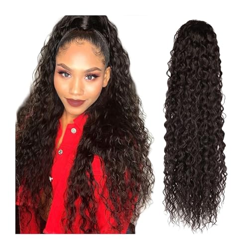 Premium Human Hair Ponytail Extension for Women, 22 Zoll Wasserwelle Afro Pferdeschwanz Frauen Haarteil Falsche lockige Pferdeschwanzverlängerung Clip in synthetische Kordelzug Pferdeschwanz Perücke l von Zephyria