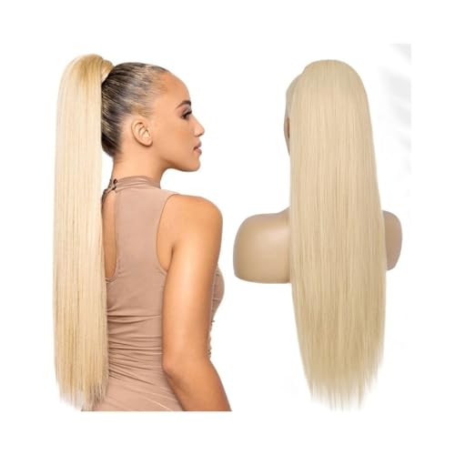 Premium Human Hair Ponytail Extension for Women, 25,4–66 cm lange, gerade Pferdeschwanz-Verlängerung mit Kordelzug, Nr. 613 Blondes Echthaar, Pferdeschwanz-Clip-in-Haarteile, seidig gerade, brasiliani von Zephyria