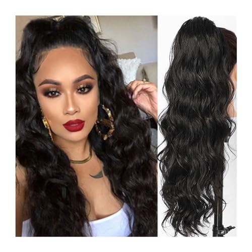 Premium Human Hair Ponytail Extension for Women, Body Wave for Frauen, langer, gewellter Pferdeschwanz, Echthaar, Kordelzug, Clip-in-Haarteil, schwarze Wellenverlängerung, afroamerikanischer Pferdesch von Zephyria