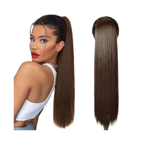 Premium Human Hair Ponytail Extension for Women, Echthaar-Pferdeschwanz-Haarteil, 40,6–66 cm lang, gerade, mit Kordelzug, Pferdeschwanz-Verlängerung, Nr. 4, mittelbraun, brasilianisches Remy-Haar, Cli von Zephyria