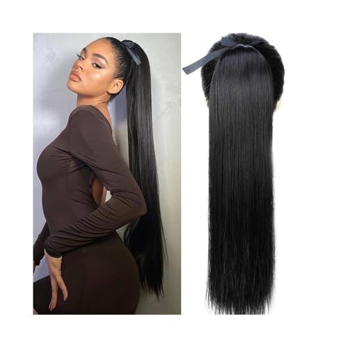 Premium Human Hair Ponytail Extension for Women, Echthaar-Pferdeschwanzverlängerung, 40,6–66 cm lang, gerade, umwickelbarer Pferdeschwanz, natürliche schwarze Remy-Haarverlängerung, Clip-in-Pferdeschw von Zephyria